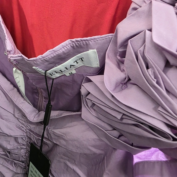 ELLIATT Shirley ruched poplin with ruffle and flower sleeves bodycon mini Dress - Picture 10 of 12